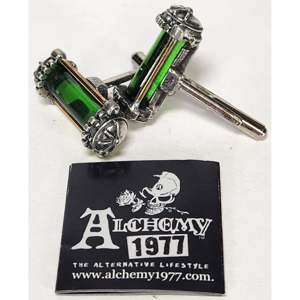 Alchemy 1977 Miasmatic Reactor Core Cufflinks Green Silver Steampunk CL11